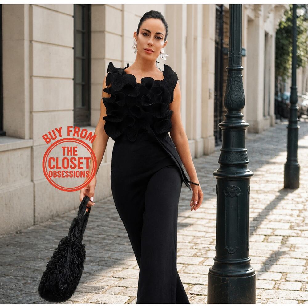 Zara Black Ruffle Wide Leg Jumpsuit Belted Sleeveless Elegant Evening Size M NWT - Picture 6 of 16